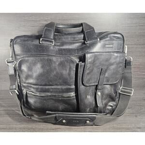 Tumi Laredo Leather Large Briefcase Luggage Bag Black Carry On 17.5" X 14" X 7"